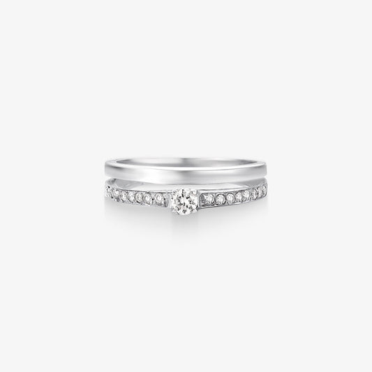 Anel Solitário Lótus com Diamantes em Ouro Branco 18K