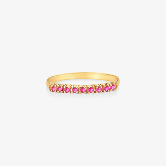 Anel Meia Aliança com Rubis Naturais em Ouro Amarelo 18K