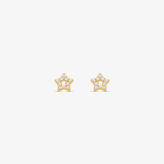 Brinco Estrela Vazada com Pedras em Ouro Amarelo 18K