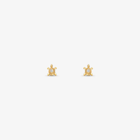 Brinco Infantil Tartaruga com Pedras em Ouro Amarelo 18K