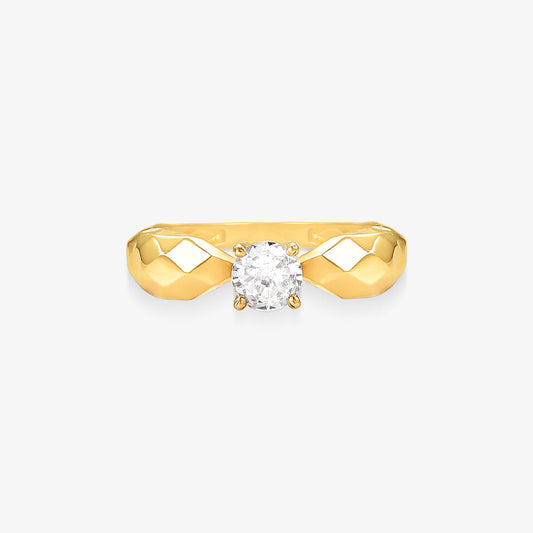 Anel Solitário Dourado Trabalhado em Ouro Amarelo 18K