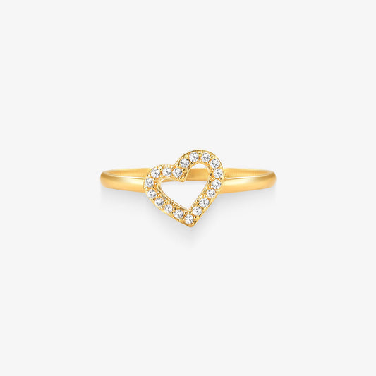 Anel Coração Vazado em Ouro Amarelo 18K