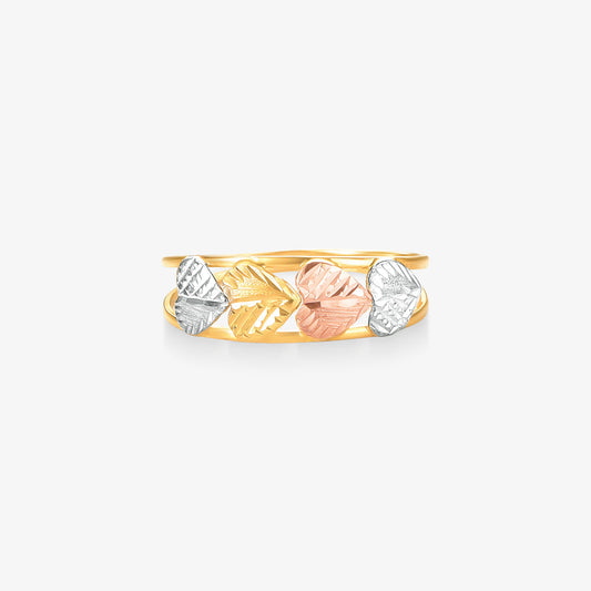 Anel Trio Coração Tricolor em Ouro Amarelo 18K