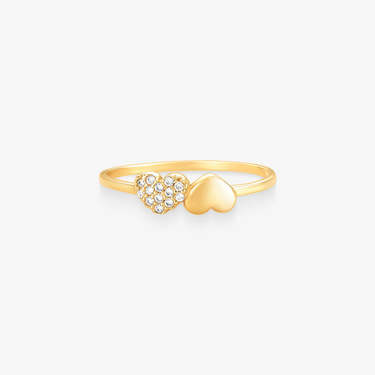 Anel Coração Duplo Liso em Ouro Amarelo 18K