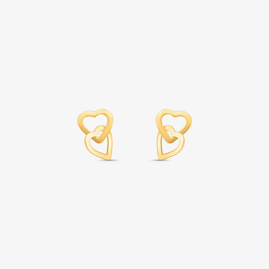 Brinco Fio Quadrado com Dois Corações Pendentes em Ouro Amarelo 18K