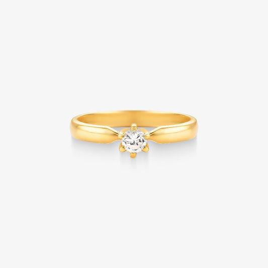 Anel Solitário Estrela com Diamante em Ouro Amarelo 18K