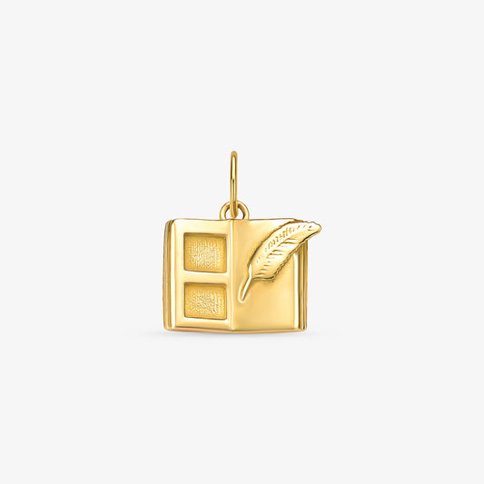 Pingente Livro Aberto e Pena em Ouro Amarelo 18K