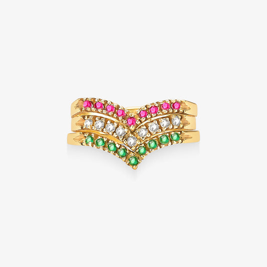 Anel MRV com Esmeraldas, Diamantes e Rubis Naturais em Ouro Amarelo 18K