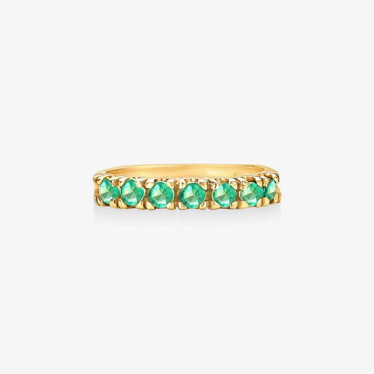 Anel Meia Aliança Lis com Esmeraldas Naturais em Ouro Amarelo 18K