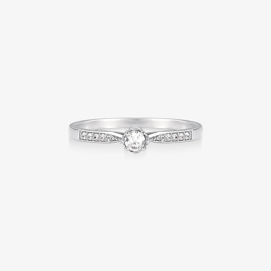 Anel Solitário Nobreza em Ouro Branco 18K