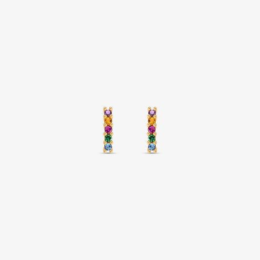 Brinco Baby Meia Argola com Pedras Coloridas em Ouro Amarelo 18K<
