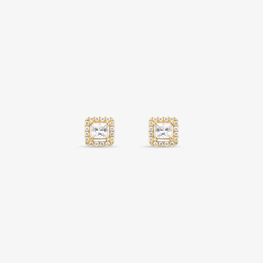 Brinco Carre Quadrado com Pedras em Ouro Amarelo 18K