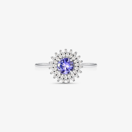 Anel Orlaith com Diamantes e Tanzanita Natural em Ouro Amarelo 18K