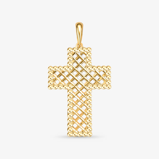 Pingente Cruz Estamparia Vazado em Ouro Amarelo 18K