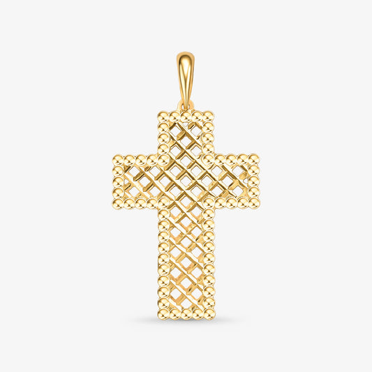 Pingente Cruz Estamparia Vazado em Ouro Amarelo 18K