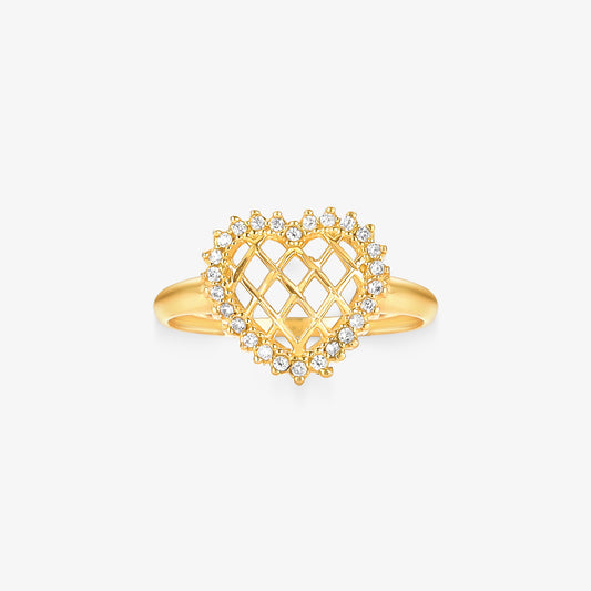Anel Coração Estamparia em Ouro Amarelo 18K
