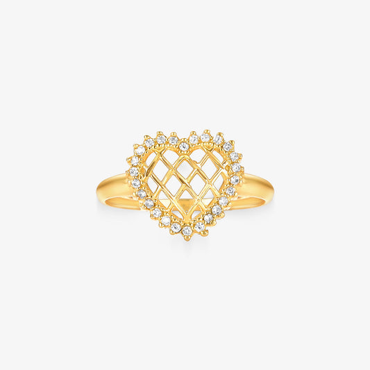 Anel Coracao Estamparia em Ouro Amarelo 18K