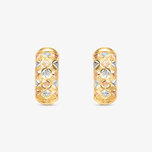 Brinco Meia Argola M Estamparia Tricolor em Ouro 18K