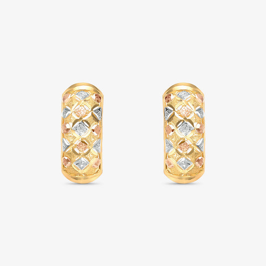 Brinco Meia Argola M Estamparia Tricolor em Ouro 18K