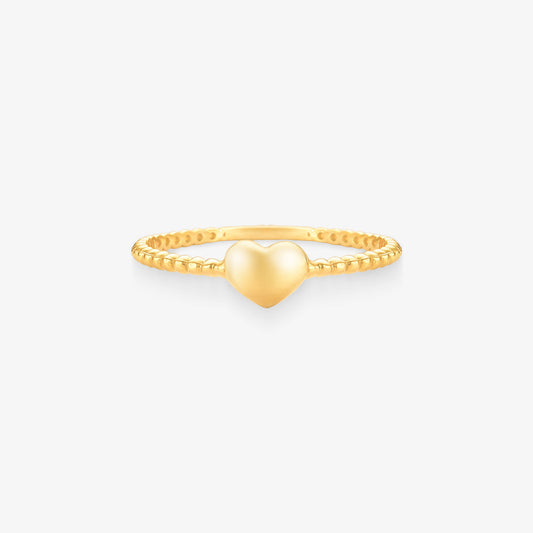 Anel Coração Liso com Bolinhas em Ouro Amarelo 18k