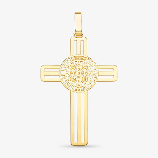 Pingente Cruz e Medalha de São Bento em Ouro Amarelo 18K