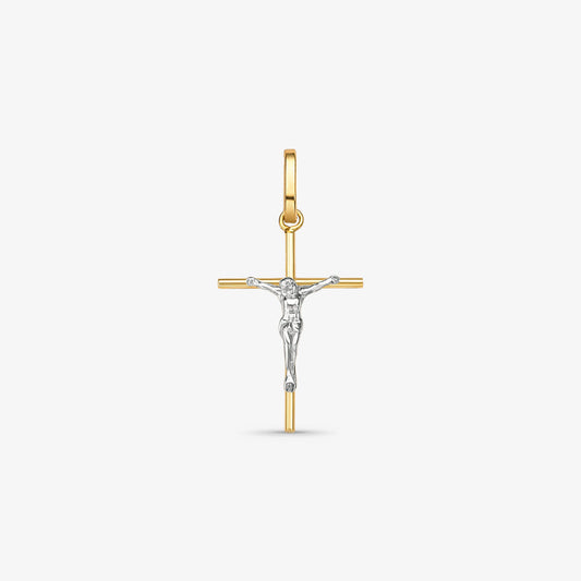 Pingente Cruz Palito I com Cristo Bicolor em Ouro 18K