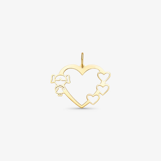 Pingente Coração Vazado Menina em Ouro Amarelo 18K