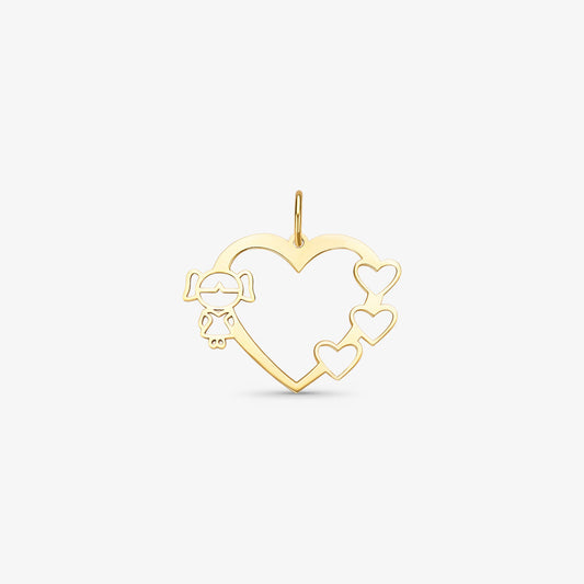 Pingente Coração Vazado Menina em Ouro Amarelo 18K