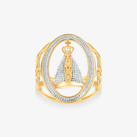 Anel N.Sra Aparecida Vazado Bicolor em Ouro Amarelo18K