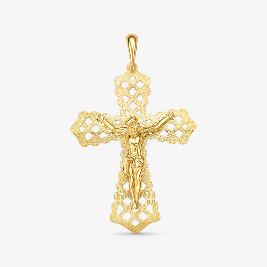 Pingente Cruz com Cristo Grande Estampada em Ouro Amarelo 18K