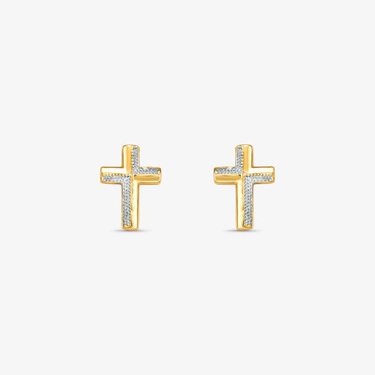Brinco Cruz Bicolor em Ouro 18K