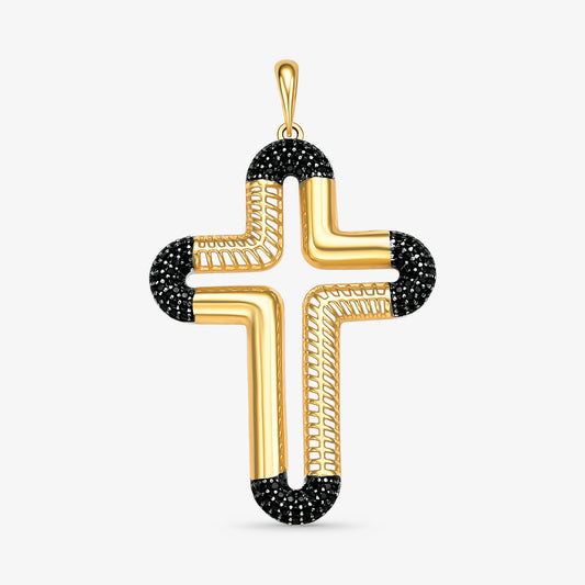 Pingente Cruz Vazada com Pedras em Ouro Amarelo 18K