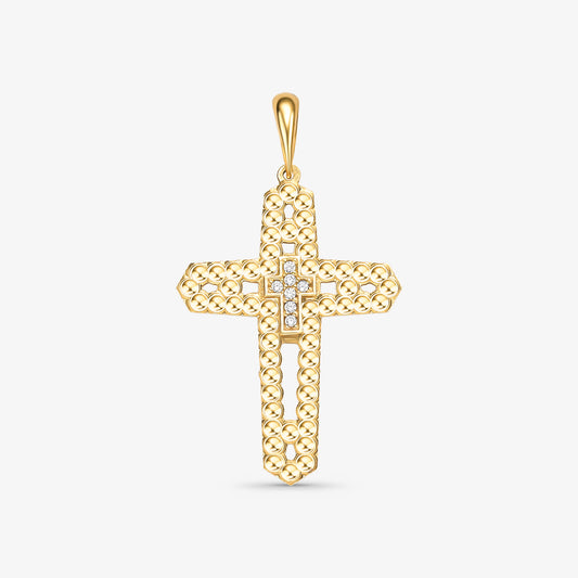 Pingente Cruz Estamparia com Pedras em Ouro Amarelo 18K