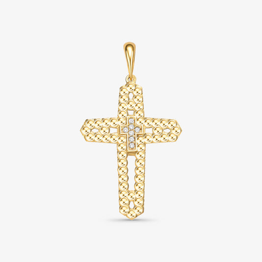 Pingente Cruz Estamparia com Pedras em Ouro Amarelo 18K