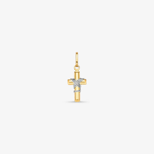 Pingente Cruz Fios Bicolor Pequeno em Ouro Amarelo 18K