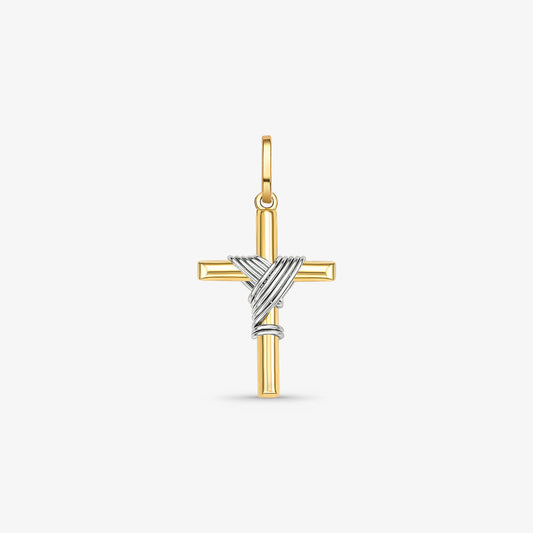 Pingente Cruz Oca Fios Bicolor Pequeno em Ouro 18K