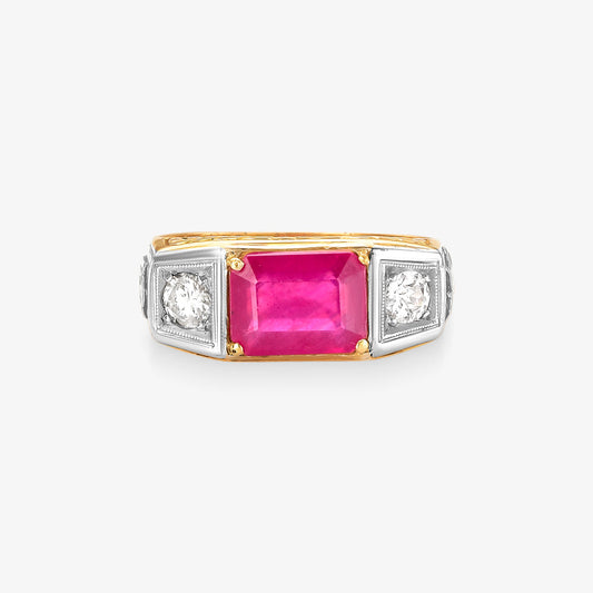 Anel de Formatura Direito com Diamante e Rubi Natural em Ouro Amarelo 18K