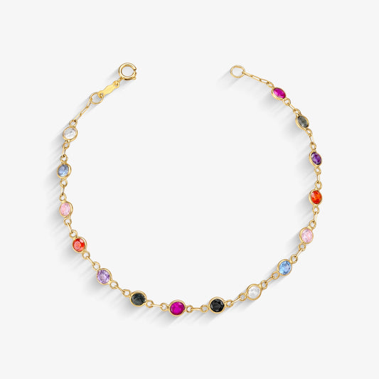 Pulseira Infantil com Pedras Colorida em Ouro Amarelo 18K