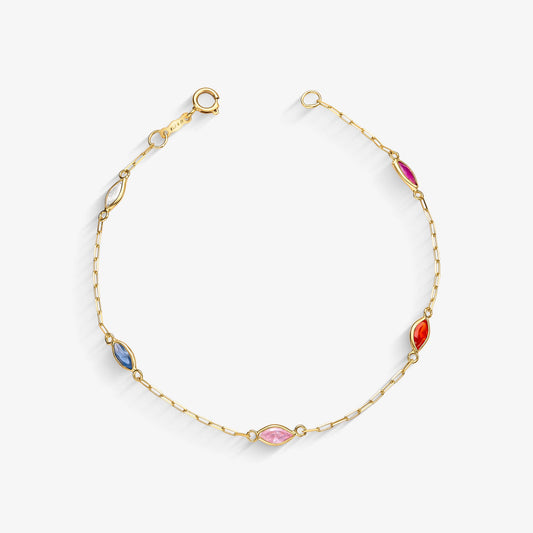 Pulseira Infantil Navete Colorida em Ouro Amarelo 18K