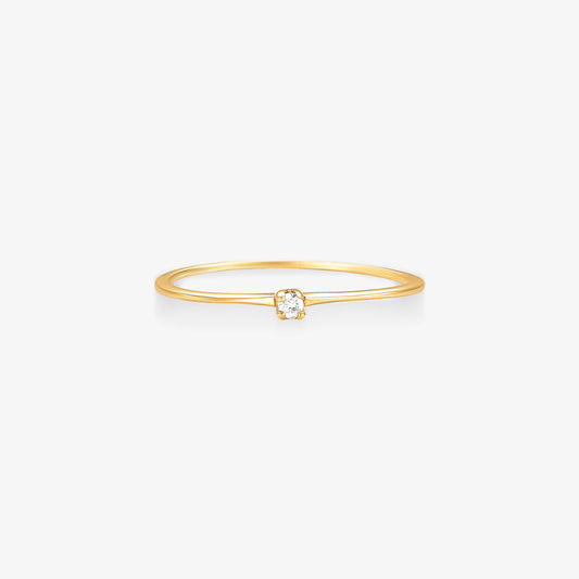Anel Solitário Ponto com Diamante em Ouro Amarelo 18K