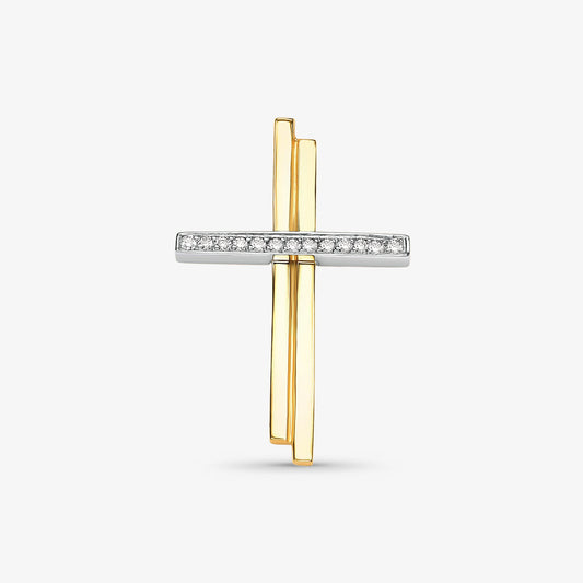 Pingente Cruz Bicolor com Diamantes em Ouro 18K