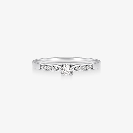 Anel Vitória com Diamante em Ouro Branco 18K