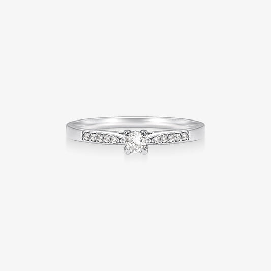 Anel Vitória com Diamante em Ouro Branco 18K