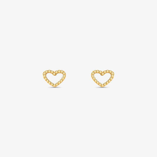Brinco Coração Vazado Bolinhas em Ouro Amarelo 18K