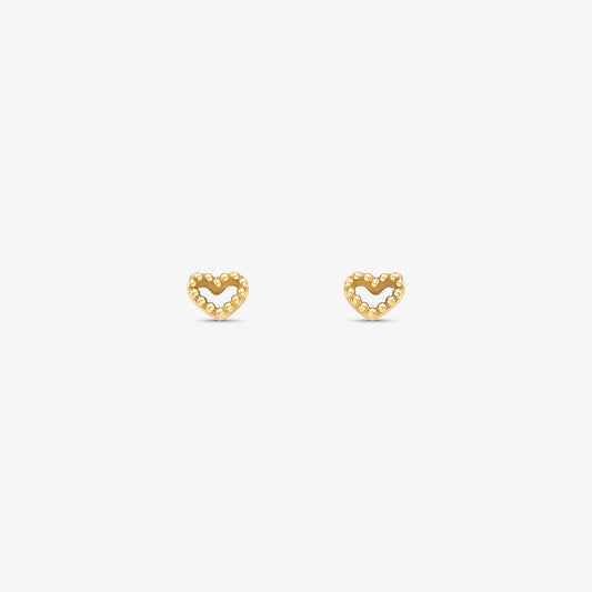 Brinco Coração Vazado Bolinhas P em Ouro Amarelo 18K