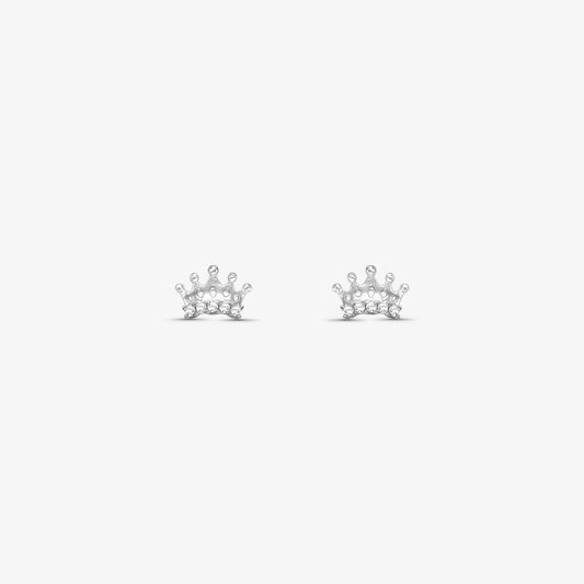 Brinco Baby Coroa com Pedra em Ouro Branco 18K