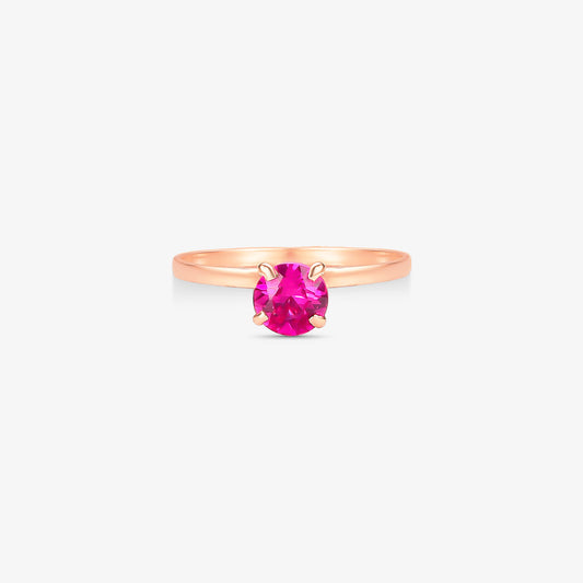 Anel Ponto com Pedra Rosa em Ouro Rose 18K