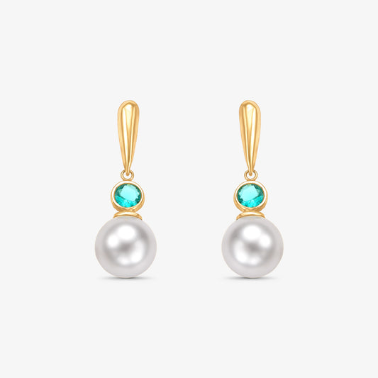 Brinco com Pedras e Pérola Pendurado em Ouro Amarelo 18K