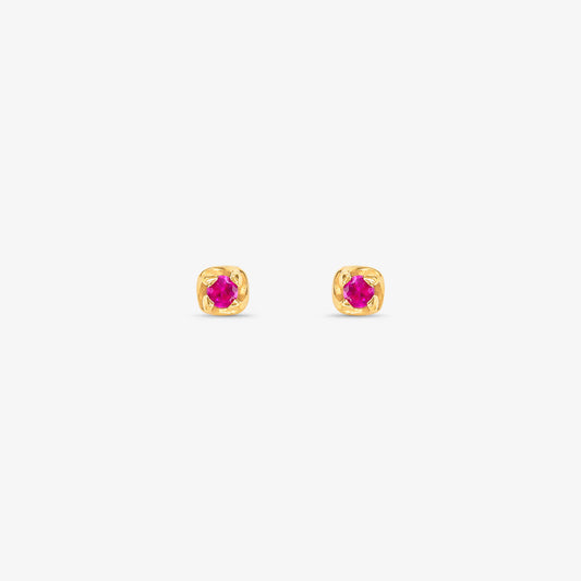 Brinco Ponto de Luz com Pedras Rosa em Ouro Amarelo 18K