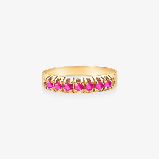 Anel Meia Aliança com Rubis Naturais em Ouro Amarelo 18K